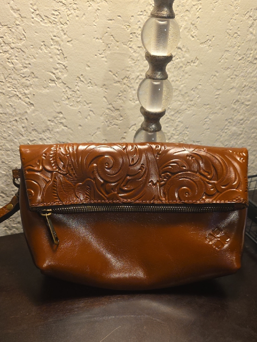 Patricia Nash Embossed Leather Fold-Over Clutch - Chestnut Brown